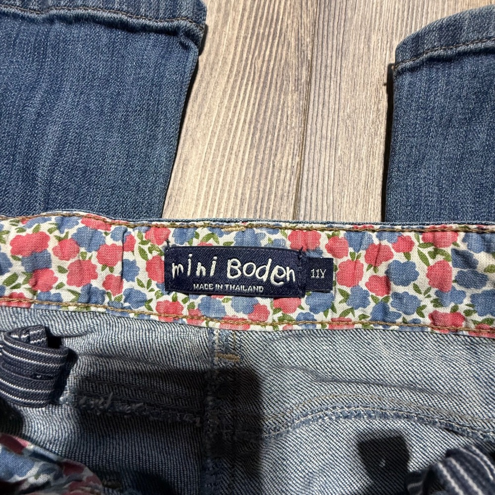 Mini Boden Girls Blue Floral Trim Bootcut Jeans Size 11Y Medium Wash Adjustable - Picture 4 of 5